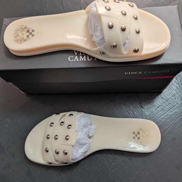 Vince Camuto Cream Studded Women's Slide Sandals - Picture 2 of 5